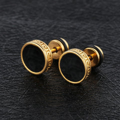 Golden Crepe Flat Round Cake Type Drop Titanium Steel Stud Earrings