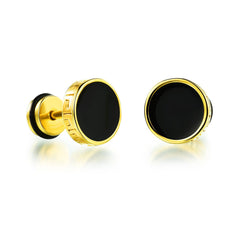 Golden Crepe Flat Round Cake Type Drop Titanium Steel Stud Earrings