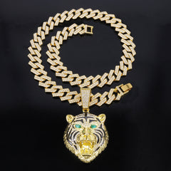 Hip-hop Three-dimensional Full-diamond Tiger Head Encrusted Necklace