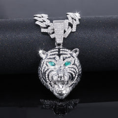 Hip-hop Three-dimensional Full-diamond Tiger Head Encrusted Necklace