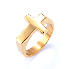 Simple Cross Gold Titanium Steel Ring