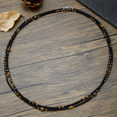 Ultra-Fine Layered Black Agate Tiger's Eye Bead Long Necklace