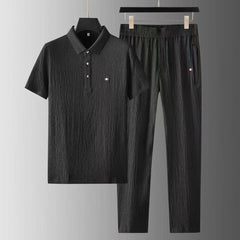 High Quality Ultra Thin Short Sleeve Ice Silk Linen Suit Men's Summer Large Size Loose Middle Sleeve T-Shirt Cotton Linen Two-piece Set