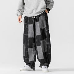 Men's Plus Size Japanese Vintage Patch Jacquard Jeans