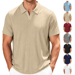 S-3XL Breathable Jacquard Striped V-Neck Short-Sleeve Lel T-Shirt
