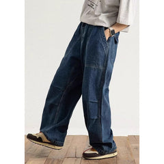 M-8XL Plus Size Straight-Leg Jeans Loose Drawstring Workwear Trousers
