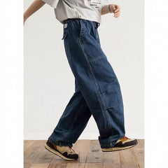 M-8XL Plus Size Straight-Leg Jeans Loose Drawstring Workwear Trousers