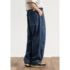 M-8XL Plus Size Straight-Leg Jeans Loose Drawstring Workwear Trousers