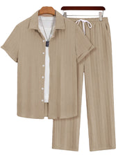 S-2XL Hawaiian Business-Casual Loose-Fit Short-Sleeve Shirt And Pants Set