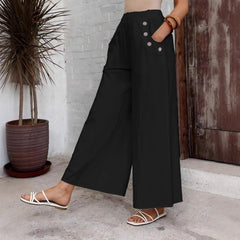 Women's XL-5XL Plus Size Loose Solid Color Pocket Wide Leg Pants