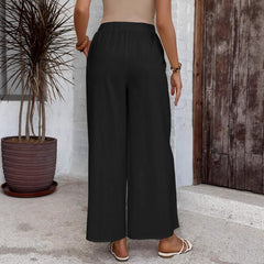 Women's XL-5XL Plus Size Loose Solid Color Pocket Wide Leg Pants