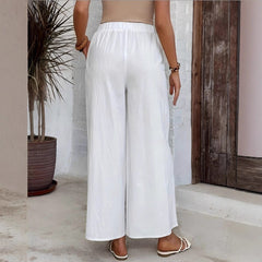 Women's XL-5XL Plus Size Loose Solid Color Pocket Wide Leg Pants