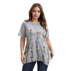 Women's XL-5XL Plus Size Floral Print Round Neck Short Sleeve T-Shirt