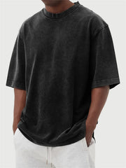 S-5XL Men's Wash Water Old Solid Color Pullover T-shirt