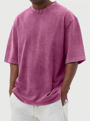 S-5XL Men's Wash Water Old Solid Color Pullover T-shirt