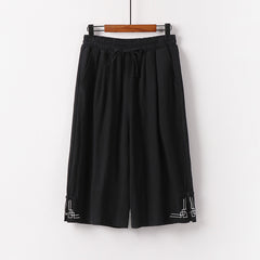 M-9XL Japanese-style Loose Plus Size Cotton Linen Casual Mid-length Pants