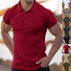 M-4XL Summer Sports Casual Stretch Vertical Stripe Short Sleeve POLO Shirt