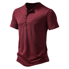 S-2XL Men's Henry Collar Solid Color Casual Short Sleeve T-Shirt