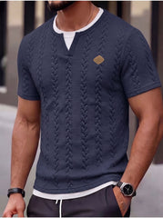 S-3XL Texture Jacquard Fake Two-piece Short-sleeved T-shirt