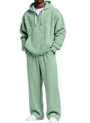 S-4XL Sports Wafflour Solid Color Long Sleeve Trousers Two-Piece Set
