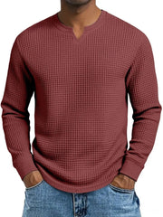 S-5XL Waffle-Weave Slim-Fit Long-Sleeve V-Neck T-Shirt