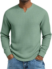 S-5XL Waffle-Weave Slim-Fit Long-Sleeve V-Neck T-Shirt