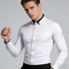 38-44 Contrast Collar Stretch Long Sleeve Shirt Business Casual
