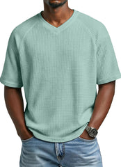 S-4XL Waffled Knit Short Sleeve V-Neck Tee