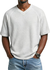 S-4XL Waffled Knit Short Sleeve V-Neck Tee