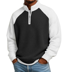 S-5XL Waffled Contrast Collar Long Sleeve Sweat