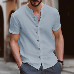 S-3XL Hawaiian Men's Retro Button Cotton Linen Short Sleeve Shirt