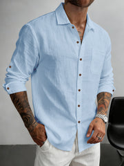 S-3XL Men's Linen Lapel Breathable Casual Long Sleeve Shirt