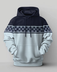 Men's Plus Size Blue Plaid Stripes Stitching Print Hoodie Suit