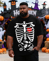 Big & Tall Men's Halloween Black And White Skull Fun Printed Short Sleeve T-Shirt