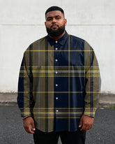 Big & Tall Men's Vintage England Plaid Colorblock Print Long Sleeve Shirt