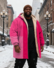 Big & Tall Men's Pink Gradient Printed Velvet Thickened Long Hooded Coat