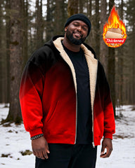 Big & Tall Men's Black And Red Gradient Print Velvet Thickened Zipper Hoodie