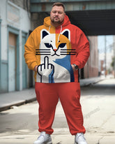 Men's Daily Casual Funny Cat Cartoon Print Plus Size Hoodie Suit