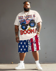 Men's Plus Size Independence Day Flag Car Print T-Shirt Suit