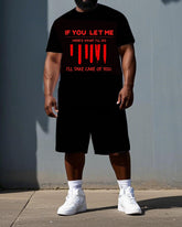 Big & Tall Men's Punk Theme Bold Letters IF YOU LET ME Print Outdoor Short-Sleeve T-shirt 2-Piece Set