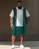 Men's Large Size Casual Color Matching Retro Elegant Street Short Shirt Shorts Suit
