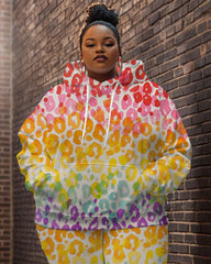 Women's Street Fashion Colorful Leopard Print Plus Size Hoodie Suit