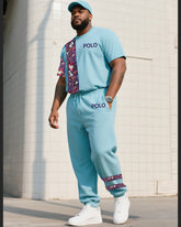 Big Boy Daily Casual Simple Impression Painting Stitching Texture POLO English Short-sleeved Trousers Suit