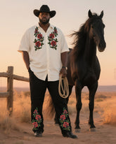 Big & Tall Men's Daily Leisure Western Style 90 S Retro Flowers-short Sleeve Shirt Trousers Suit