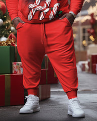 Men's Plus Size Santa Claus Merry Christmas Cane Hoodie Set of Two