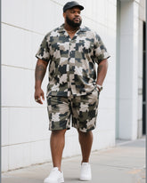 Big Man's Daily Casual Square Creative Camouflage Short Sleeve Shirt Shorts Suit