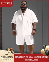 Big Guy Versatile White Solid Color Short Sleeve Shirt Shorts Set