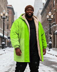 Big & Tall Men's Pink Gradient Printed Velvet Thickened Long Hooded Coat