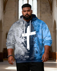 Big & Tall Men's Blue And Grey Ink Sink Cross-Print Hoodie
