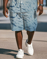 Men's Plus Size Hawaiian Gradient Fish Print Shirt Shorts Suit
